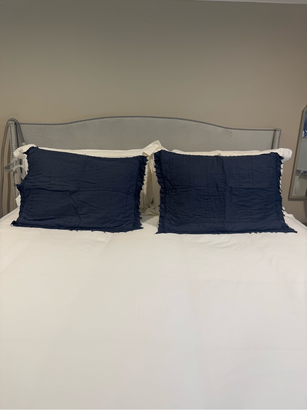 Anthropologie Navy Blue Ruffle-Edge Pillow Shams - Pair